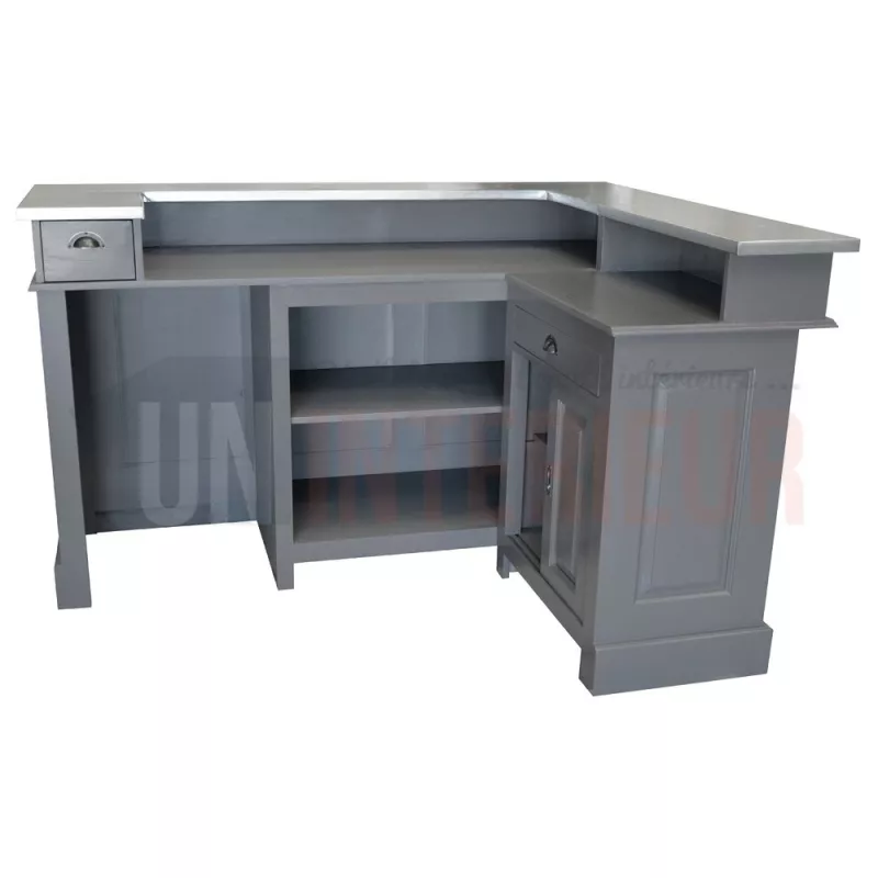 Comptoir de bar d'angle en pin massif 180cm x 140cm avec espace frigo, retour à droite - Chester