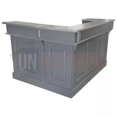 Comptoir de bar d'angle en pin massif 180cm x 140cm avec espace frigo, retour à droite - Chester