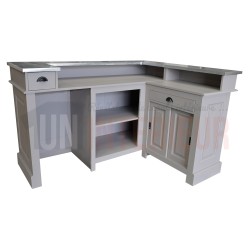 Comptoir de bar d'angle en pin massif 180cm x 140cm avec espace frigo, retour à droite - Chester
