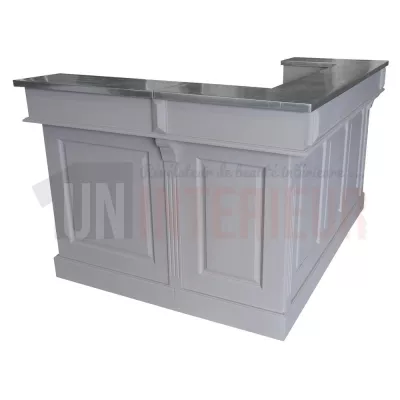 Comptoir de bar d'angle en pin massif 180cm x 140cm avec espace frigo, retour à droite - Chester
