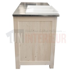 Grand meuble évier et lave-vaisselle de cuisine en pin massif, évier à gauche - Straight