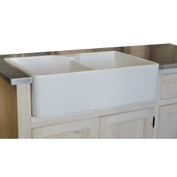 Grand meuble évier et lave-vaisselle de cuisine en pin massif, évier à gauche - Straight