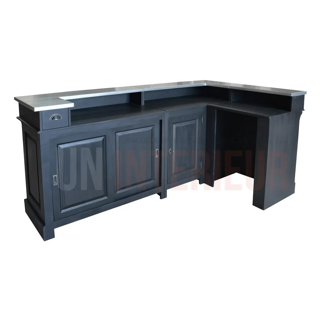 Comptoir de bar d'angle en pin massif 240cm x 140cm avec espace Frigo, retour à droite - Chester