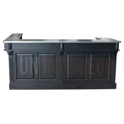 Comptoir de bar d'angle en pin massif 240cm x 140cm avec espace Frigo, retour à droite - Chester
