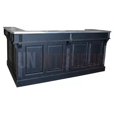 Comptoir de bar d'angle en pin massif 240cm x 140cm avec espace Frigo, retour à droite - Chester
