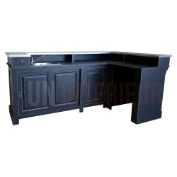 Comptoir de bar d'angle en pin massif 240cm x 140cm avec espace Frigo, retour à droite - Chester