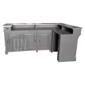 Comptoir de bar d'angle en pin massif 240cm x 140cm avec espace Frigo, retour à droite - Chester