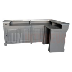 Comptoir de bar d'angle en pin massif 240cm x 140cm avec espace Frigo, retour à droite - Chester