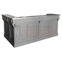 Comptoir de bar d'angle en pin massif 240cm x 140cm avec espace Frigo, retour à droite - Chester
