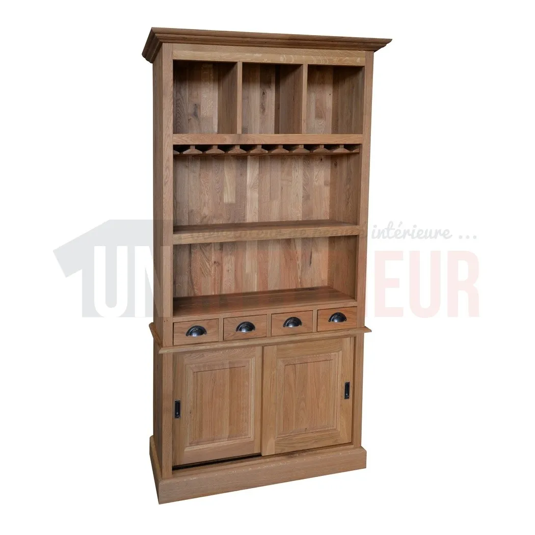 Meuble arrière de bar en chêne massif type fond de bar, avec porte-verres - Chester