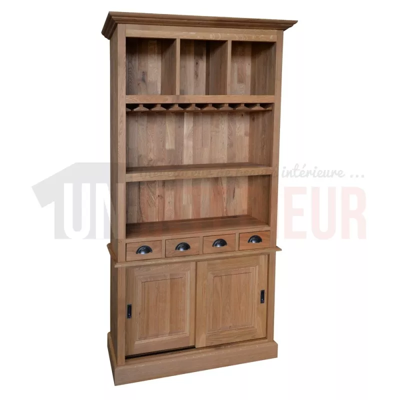Meuble arrière de bar en chêne massif type fond de bar, avec porte-verres - Chester