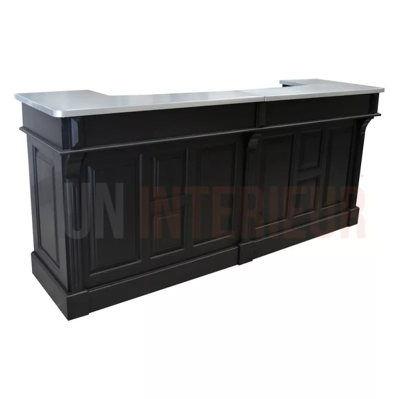 Grand meuble bar de 210cm en pin massif avec plateau zinc - Chester