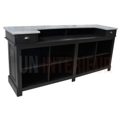 Grand meuble bar de 210cm en pin massif avec plateau zinc - Chester