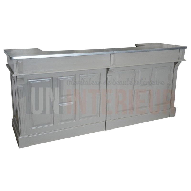 Grand meuble bar de 210cm en pin massif avec plateau zinc - Chester