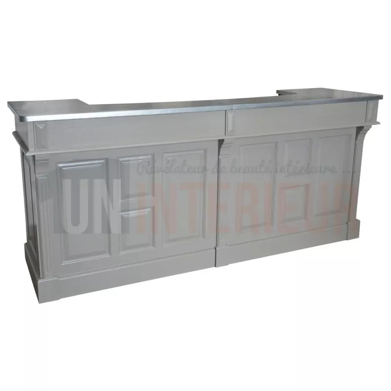 Grand meuble bar de 210cm en pin massif avec plateau zinc - Chester