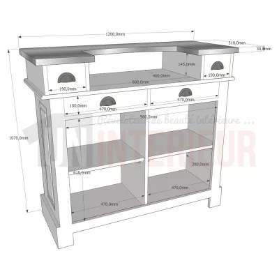 Bar en pin massif 120cm avec espace range-bouteilles - Chester