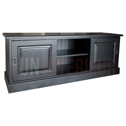 Grand meuble TV 2 portes coulissantes en pin massif - Gordon