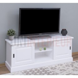 Grand meuble TV 2 portes coulissantes en pin massif - Gordon