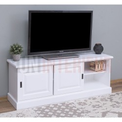 Grand meuble TV 2 portes coulissantes en pin massif - Gordon