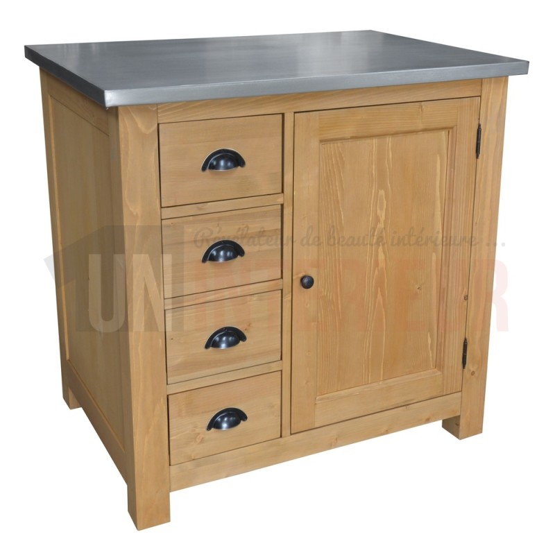 Rangement de cuisine en pin massif 4 tiroirs et 1 porte - Straight