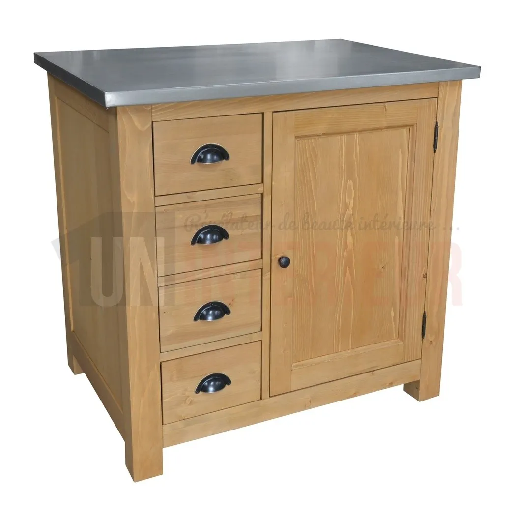 Rangement de cuisine en pin massif 4 tiroirs et 1 porte - Straight