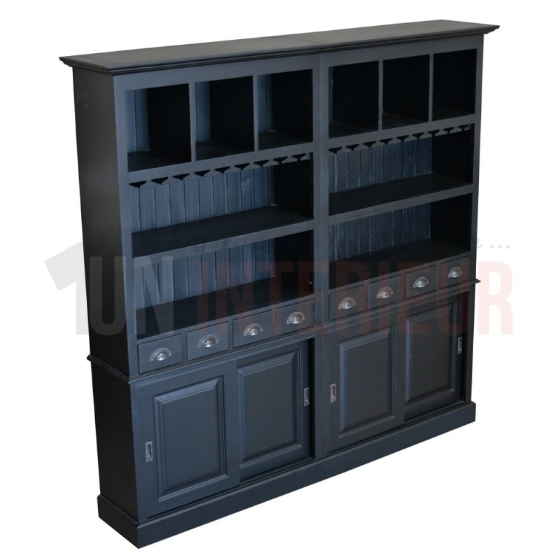 Grand meuble fond de bar en pin massif de 382cm avec portes coulissantes - Chester