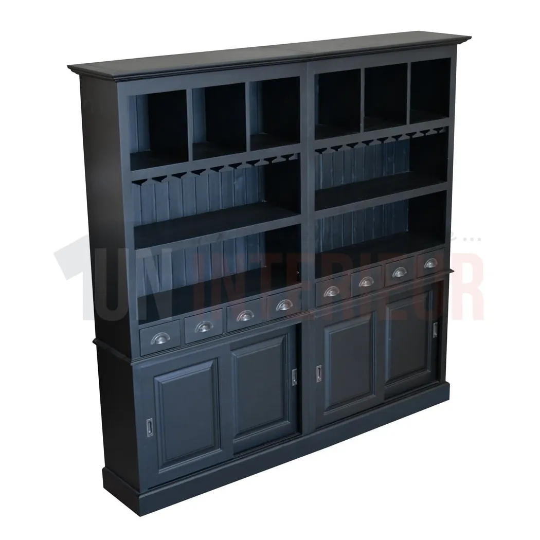 Grand meuble fond de bar en pin massif de 382cm avec portes coulissantes - Chester
