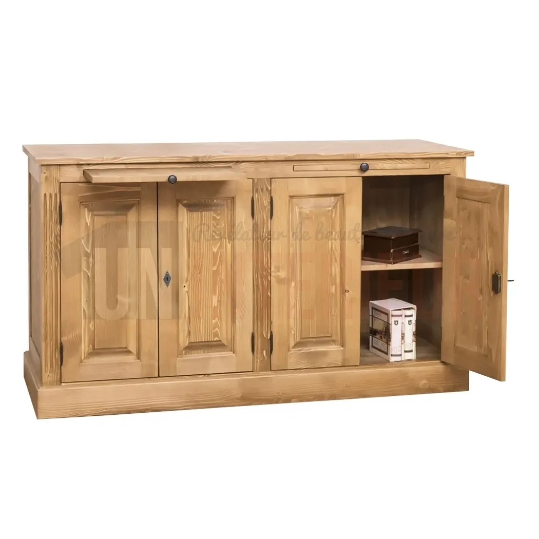 Buffet 4 portes en pin massif avec 2 tirettes - Straight
