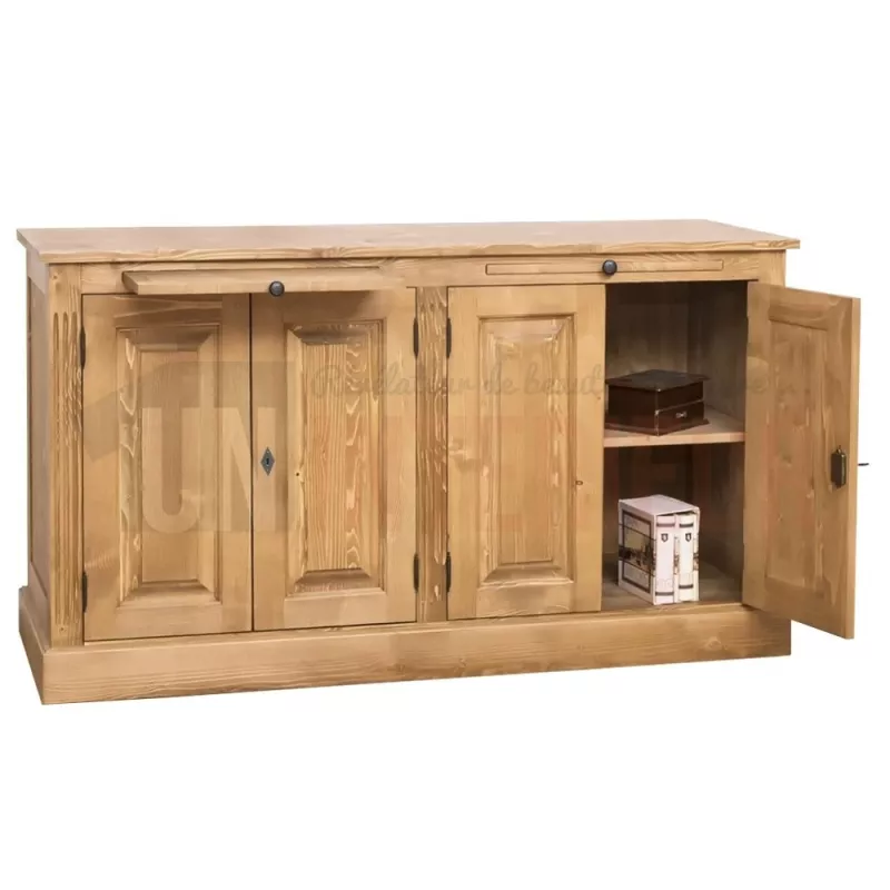 Buffet 4 portes en pin massif avec 2 tirettes - Straight