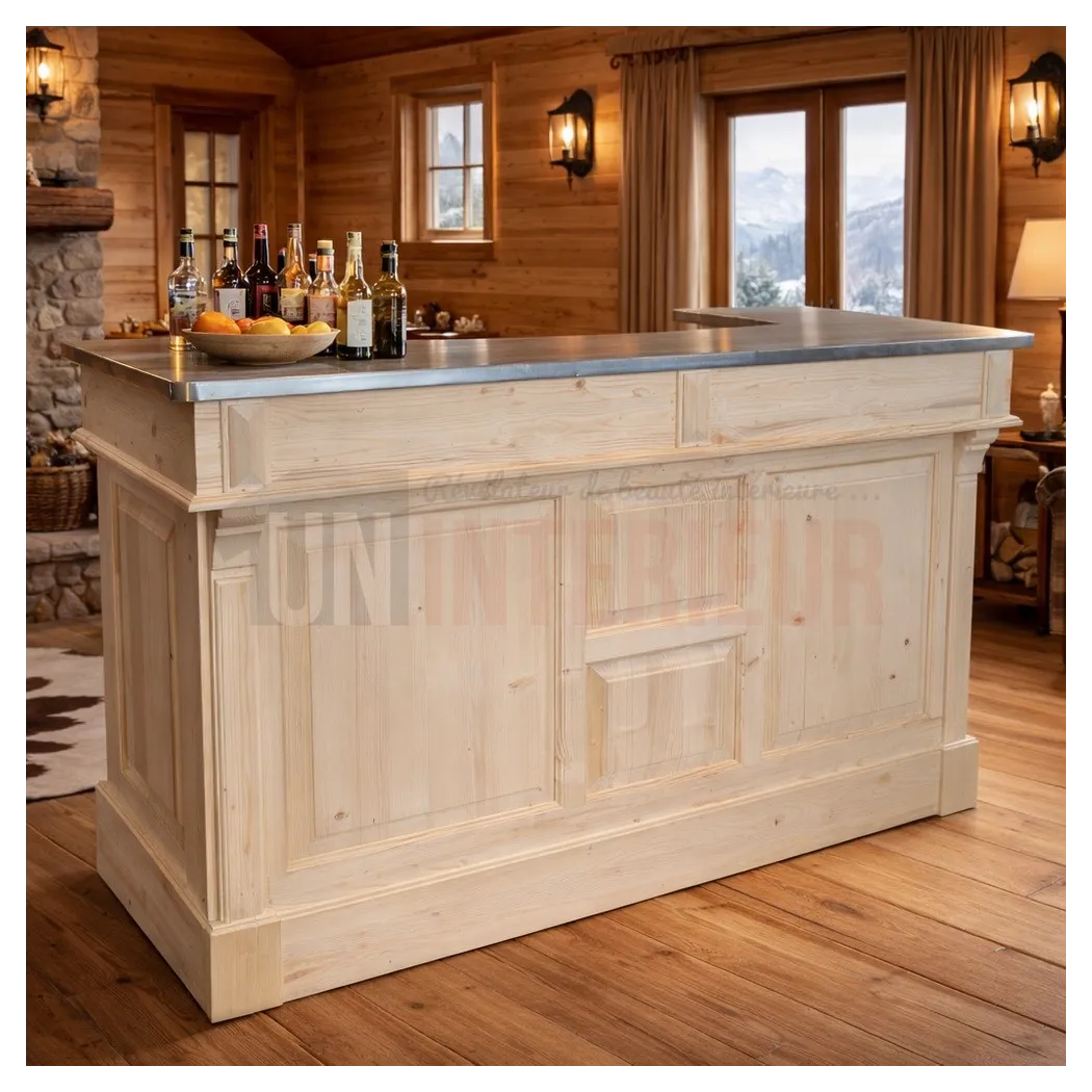Comptoir de bar 180cm avec plateau zinc, Uninterieur.