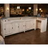 Comptoir de bar d'angle de 300cm x 140cm, avec plateau zinc, corps de meuble en pin.