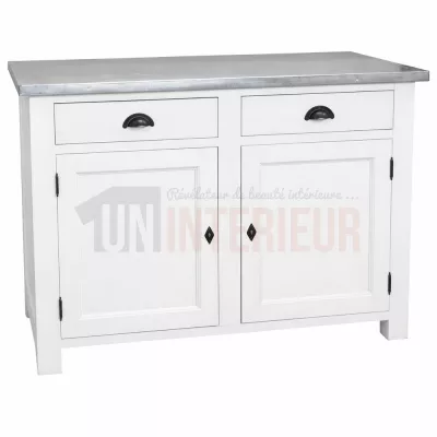 Meuble rangement de cuisine en pin massif et zinc, blanc, Uninterieur