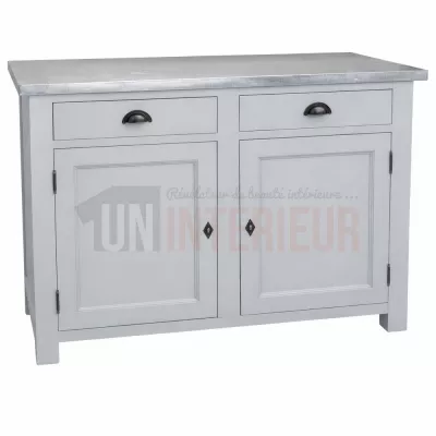 Meuble rangement de cuisine en pin massif et zinc, gris clair, Uninterieur