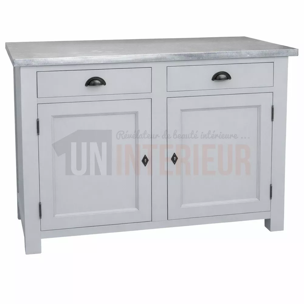 Meuble rangement de cuisine en pin massif et zinc, gris clair, Uninterieur