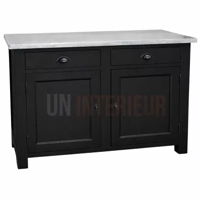 Meuble rangement de cuisine en pin massif et zinc, noir, Uninterieur