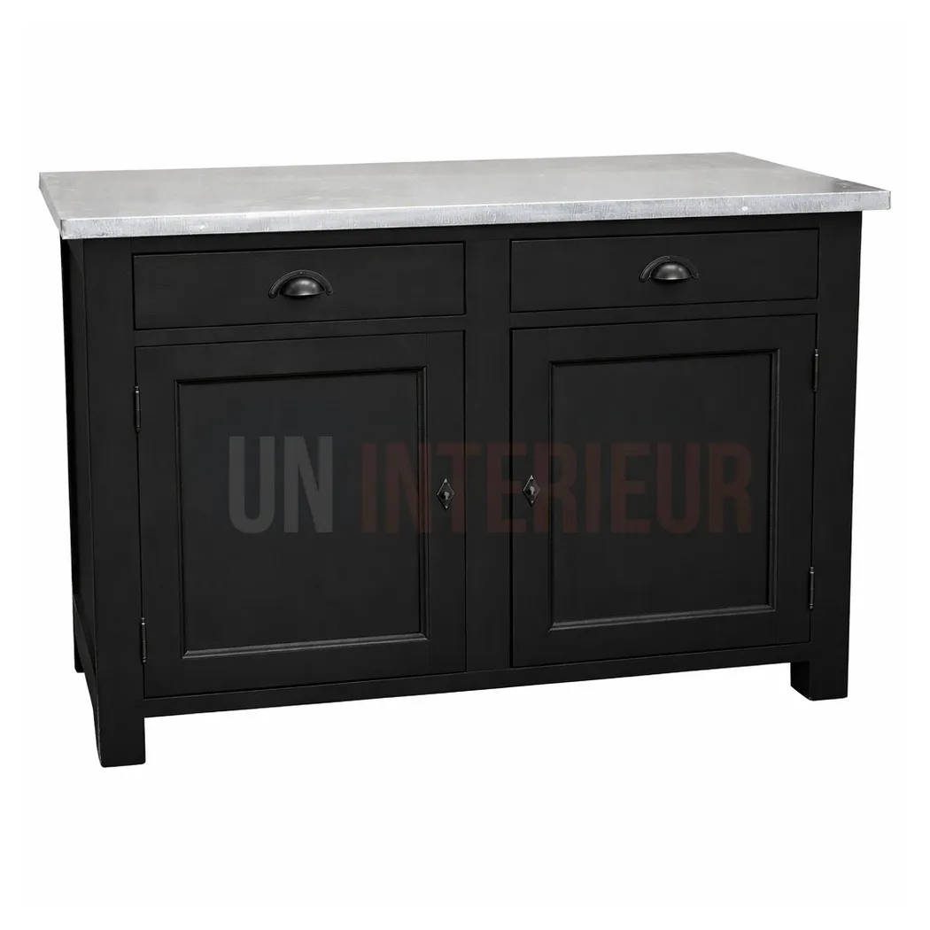 Meuble rangement de cuisine en pin massif et zinc, noir, Uninterieur