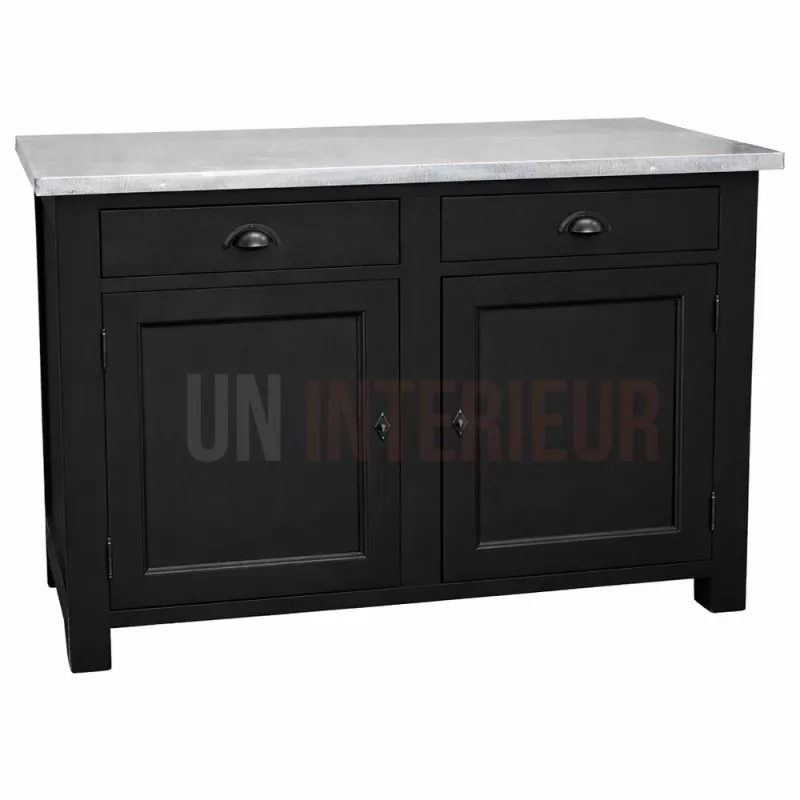 Meuble rangement de cuisine en pin massif et zinc, noir, Uninterieur