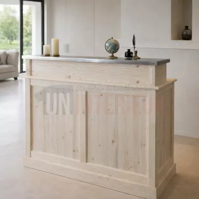 Meuble bar en 120cm, pin massif, zinc, Uninterieur, France