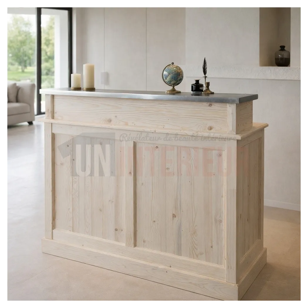 Meuble bar en 120cm, pin massif, zinc, Uninterieur, France