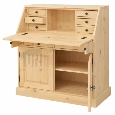 Scriban en pin massif : secrétaire type dos d'âne 2 portes