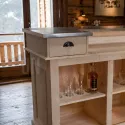Meuble de bar 180cm, Pin massif & zinc, Uninterieur