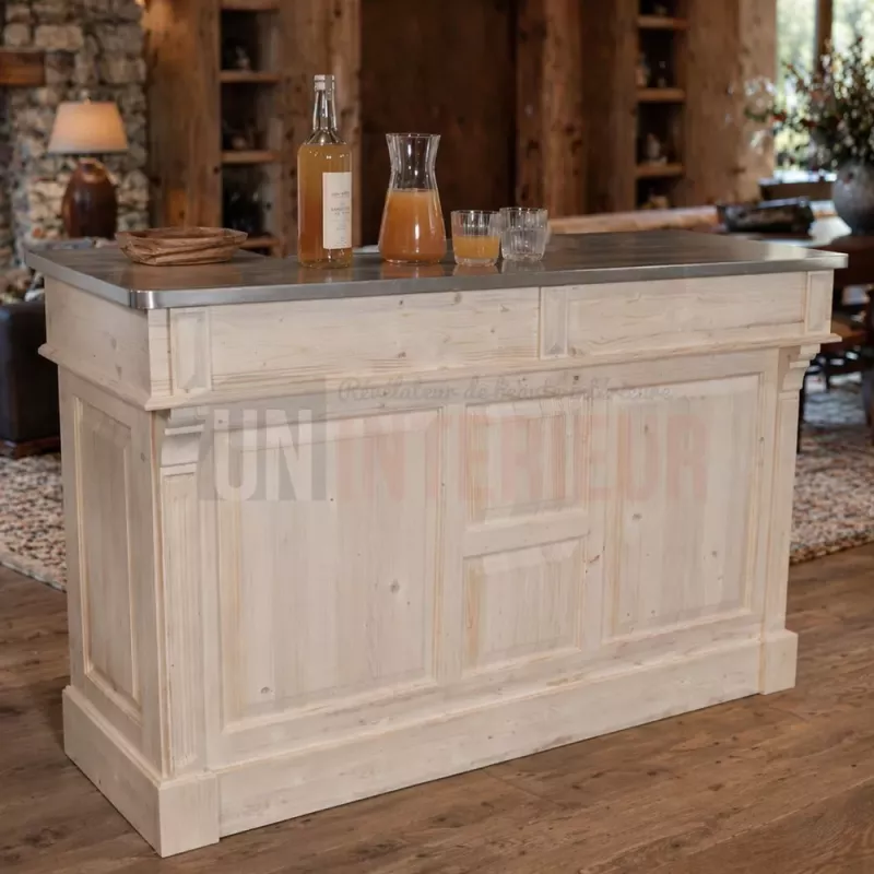 Meuble bar zinc 160cm - Pin massif