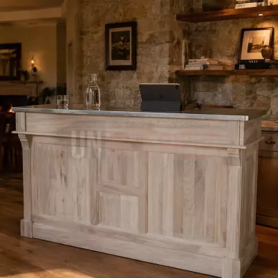 Meuble bar en chêne massif de 180cm avec plateau zinc - Uninterieur, l'excellence à la française