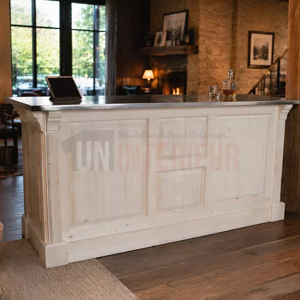 Comptoir en pin massif et zinc de 190cm - Uninterieur