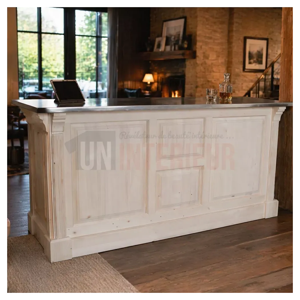 Comptoir en pin massif et zinc de 190cm - Uninterieur