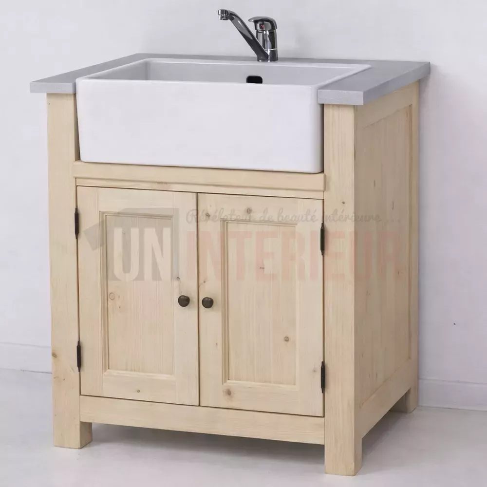 Petit meuble évier timbre d'office en pin massif & zinc, un style incomparable - Uninterieur, France