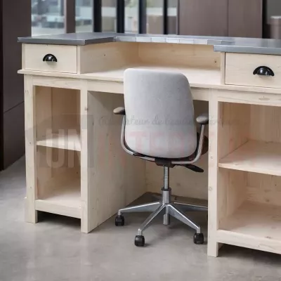 Meuble de réception en pin massif avec espace pour fauteuil - Accueil - Uninterieur