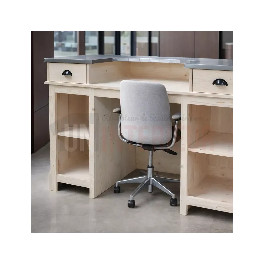 Meuble de réception en pin massif avec espace pour fauteuil - Accueil - Uninterieur