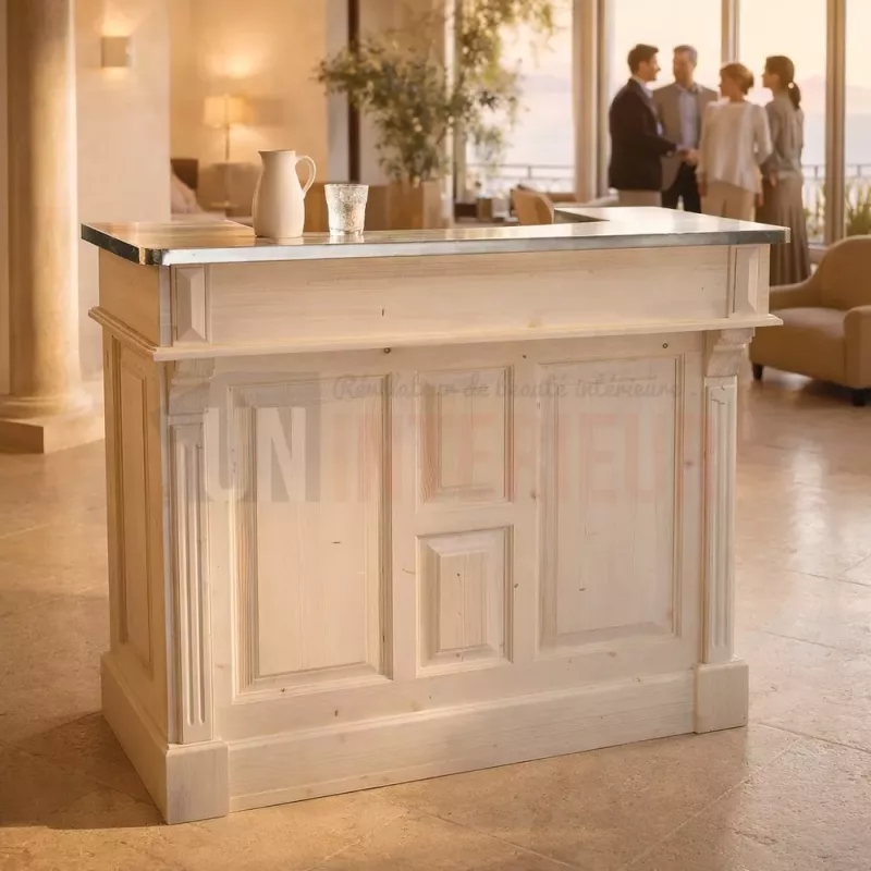 Meuble bar 120cm en pin massif et zinc. Uninterieur, France
