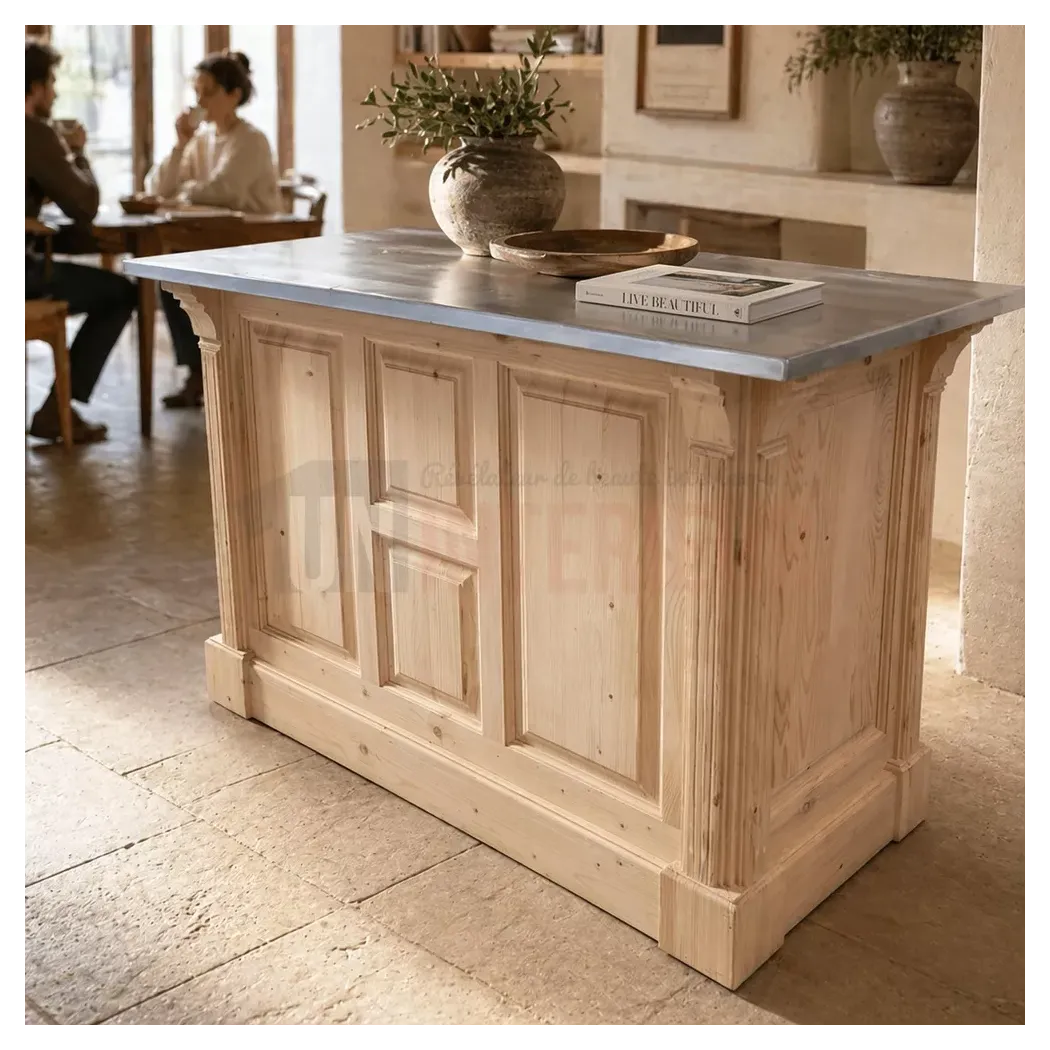 Comptoir 140cm pin massif et zinc - Uninterieur, l'excellence à la française